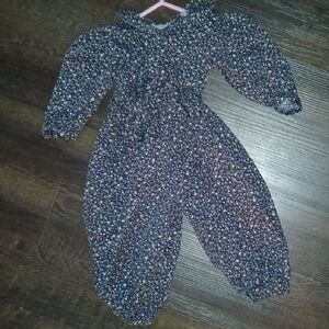 Floral Kids Vintage 70s Jumpsuit - Blue Indie Granola